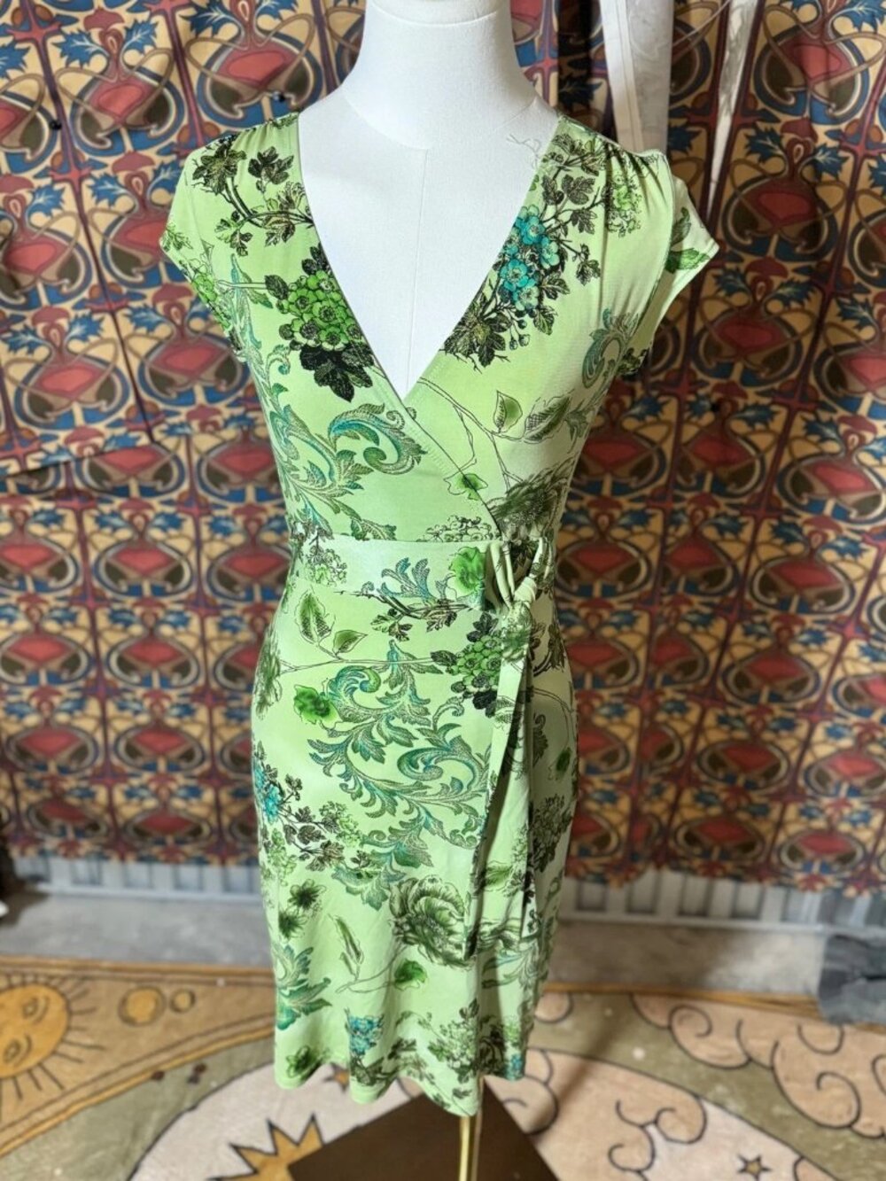 B. Darlin Green Floral Print Wrap Dress